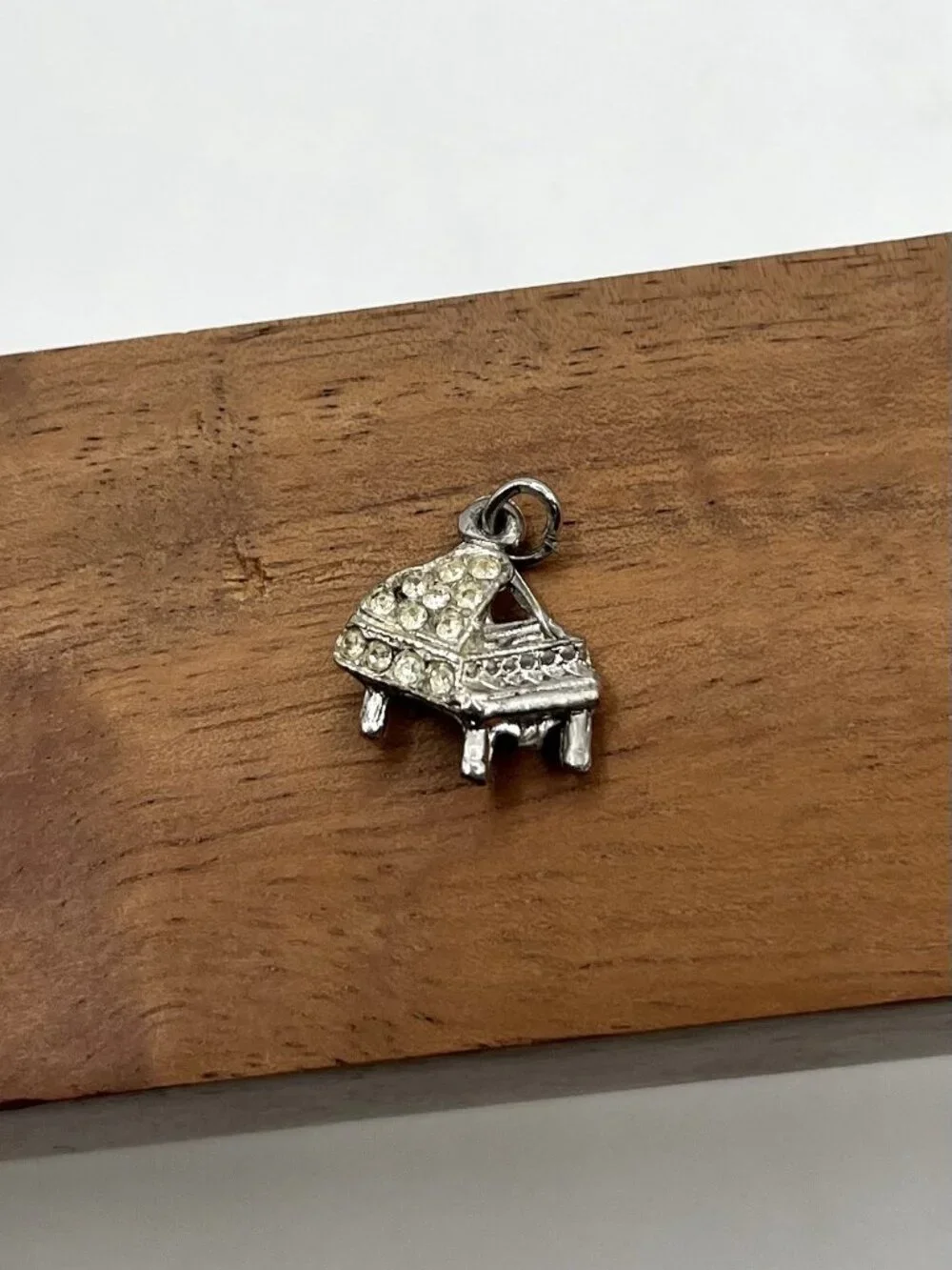 Vintage ORA Rhinestone Grand Piano Charm Pendant Silver Tone Musician Costume